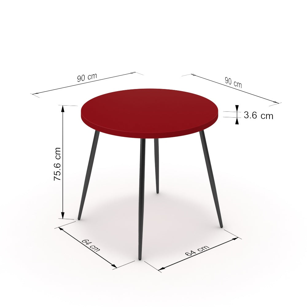Étkezőasztal, kerek - Manu fekete lábbal - Chilli piros, méret: 90x90
