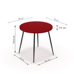 Étkezőasztal, kerek - Manu fekete lábbal - Chilli piros, méret: 90x90