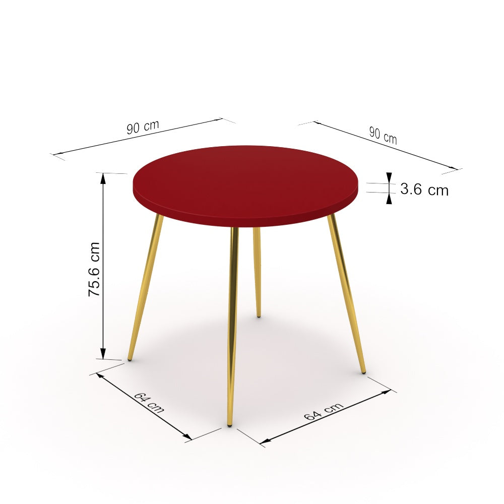 Étkezőasztal, kerek - Manu arany lábbal - Chilli piros, méret: 90x90