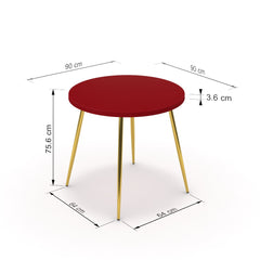 Étkezőasztal, kerek - Manu arany lábbal - Chilli piros, méret: 90x90