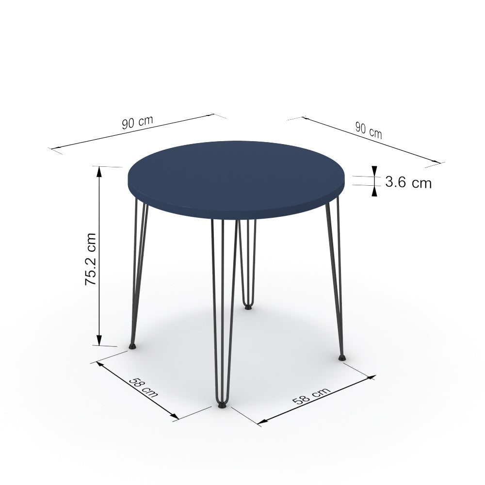 Étkezőasztal, kerek - Linga fekete lábbal - Tiroli kék, méret: 90x90