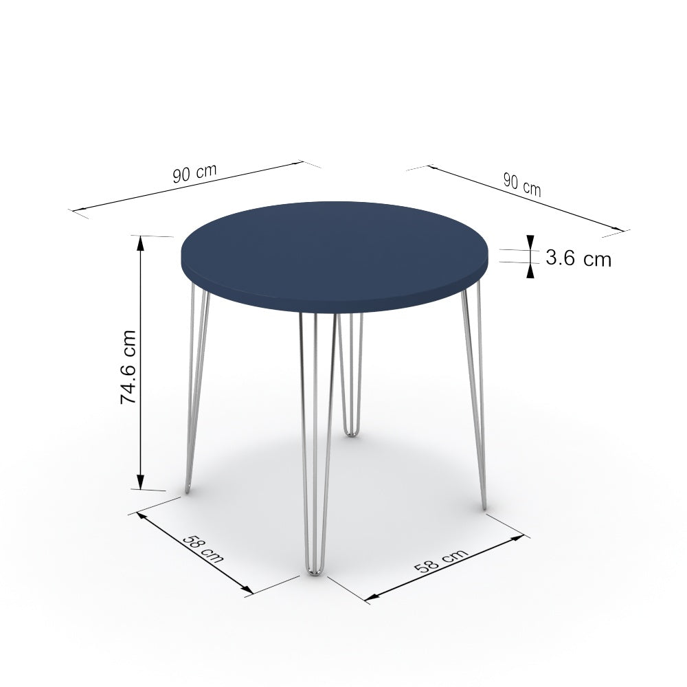 Étkezőasztal, kerek - Linga króm lábbal - Tiroli kék, méret: 90x90