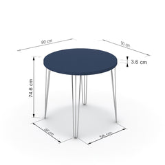 Étkezőasztal, kerek - Linga króm lábbal - Tiroli kék, méret: 90x90