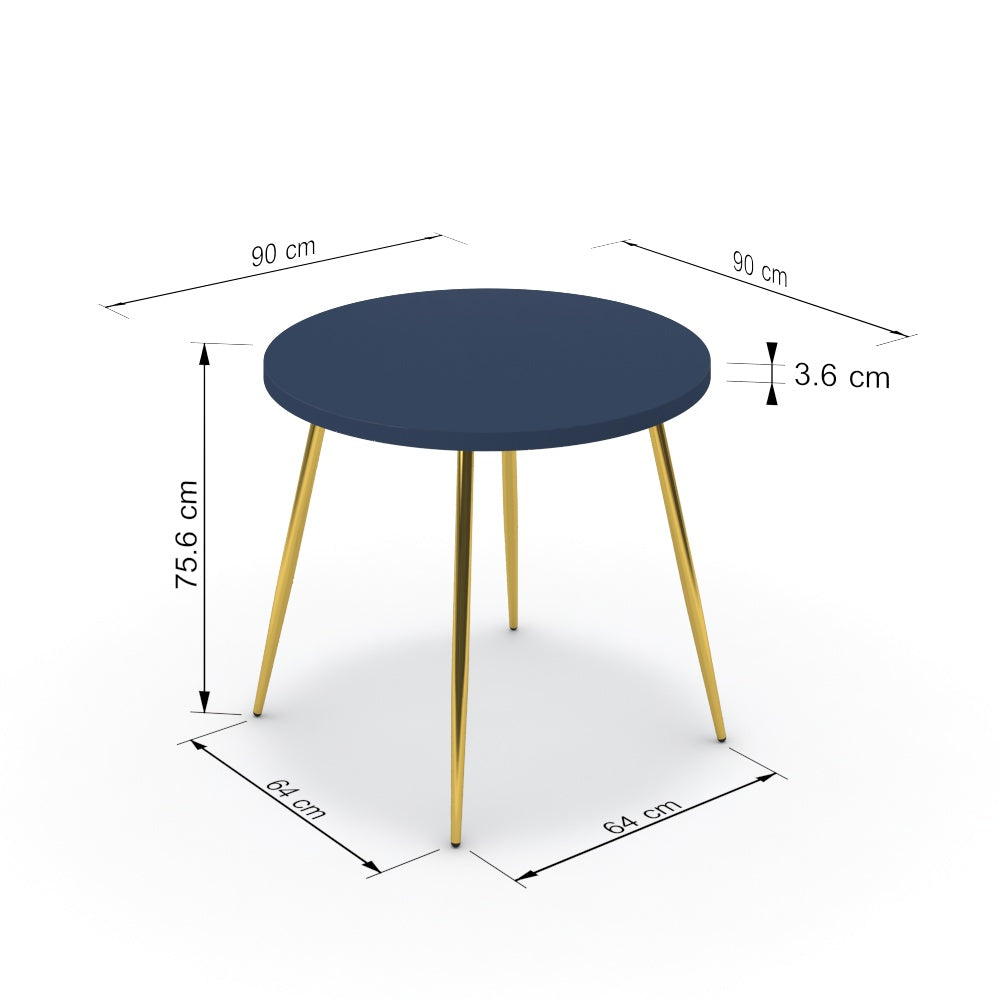 Étkezőasztal, kerek - Manu arany lábbal - Tiroli kék, méret: 90x90