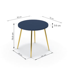 Étkezőasztal, kerek - Manu arany lábbal - Tiroli kék, méret: 90x90