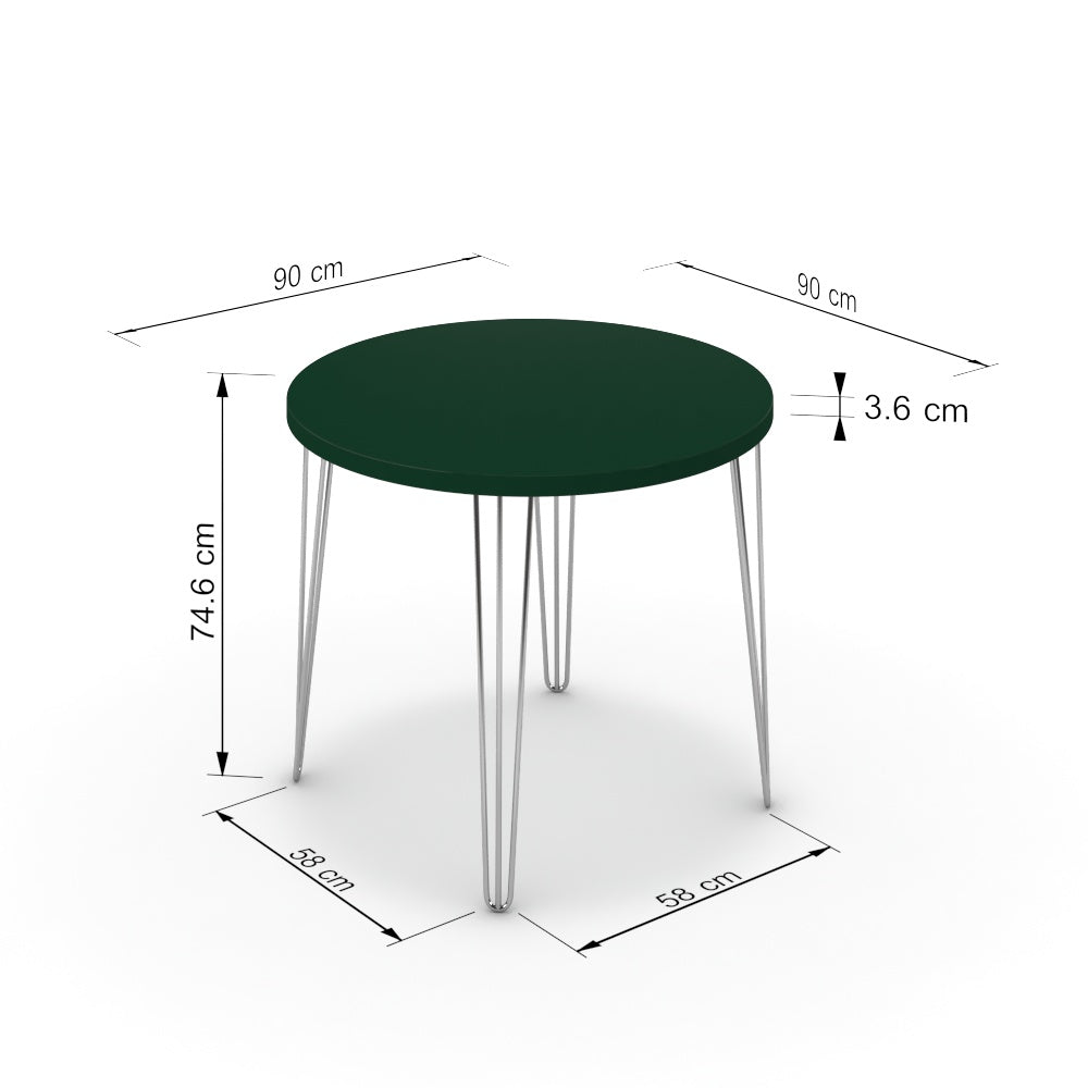Étkezőasztal, kerek - Linga króm lábbal - Forest zöld, méret: 90x90