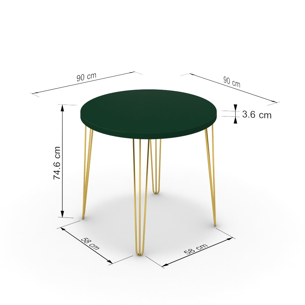Étkezőasztal, kerek - Linga arany lábbal - Forest zöld, méret: 90x90