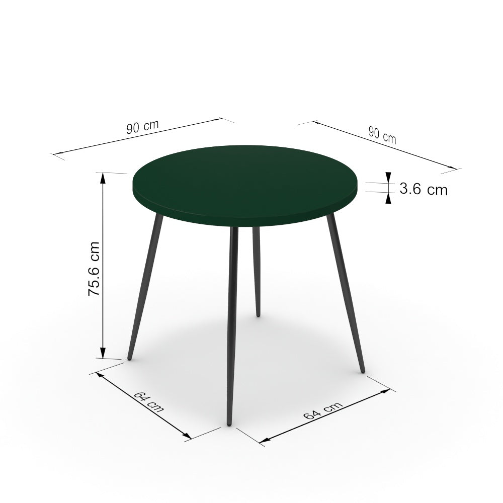 Étkezőasztal, kerek - Manu fekete lábbal - Forest zöld, méret: 90x90