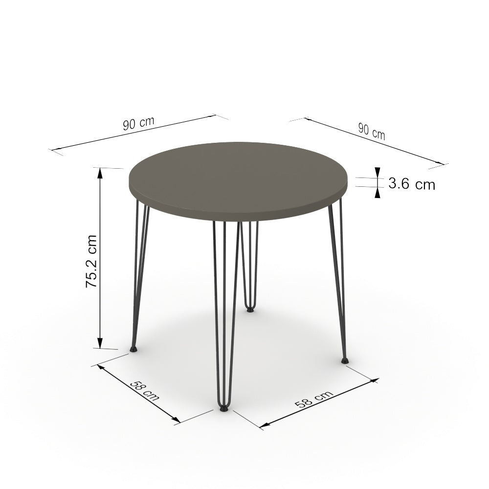 Étkezőasztal, kerek - Linga fekete lábbal - Fosszil szürke, méret: 90x90