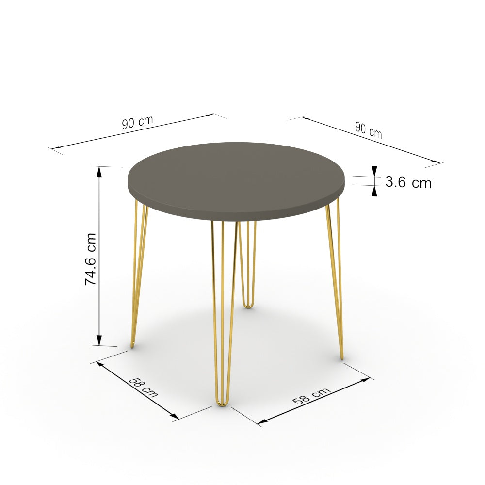 Étkezőasztal, kerek - Linga arany lábbal - Fosszil szürke, méret: 90x90