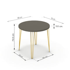 Étkezőasztal, kerek - Linga arany lábbal - Fosszil szürke, méret: 90x90