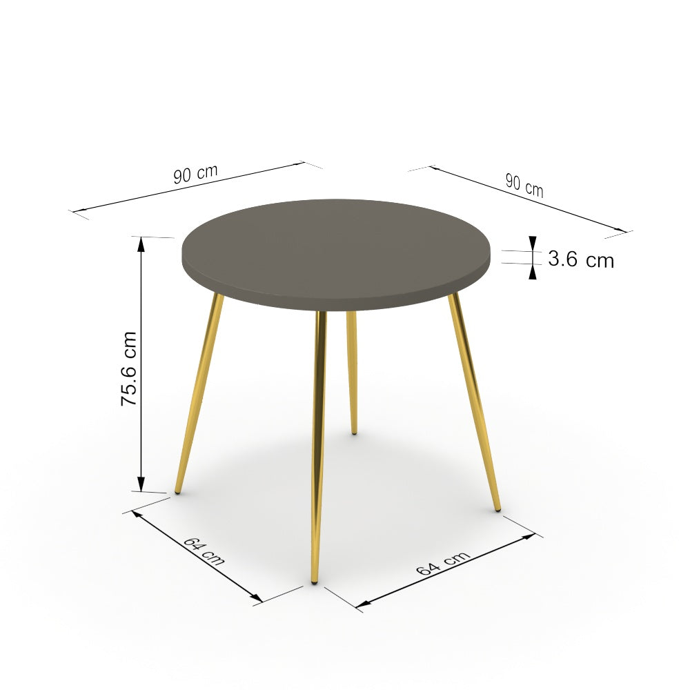 Étkezőasztal, kerek - Manu arany lábbal - Fosszil szürke, méret: 90x90