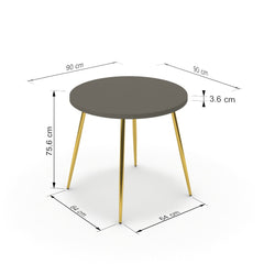 Étkezőasztal, kerek - Manu arany lábbal - Fosszil szürke, méret: 90x90