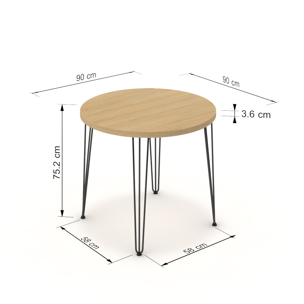 Étkezőasztal, kerek - Linga fekete lábbal - Vicenza tölgy, méret: 90x90
