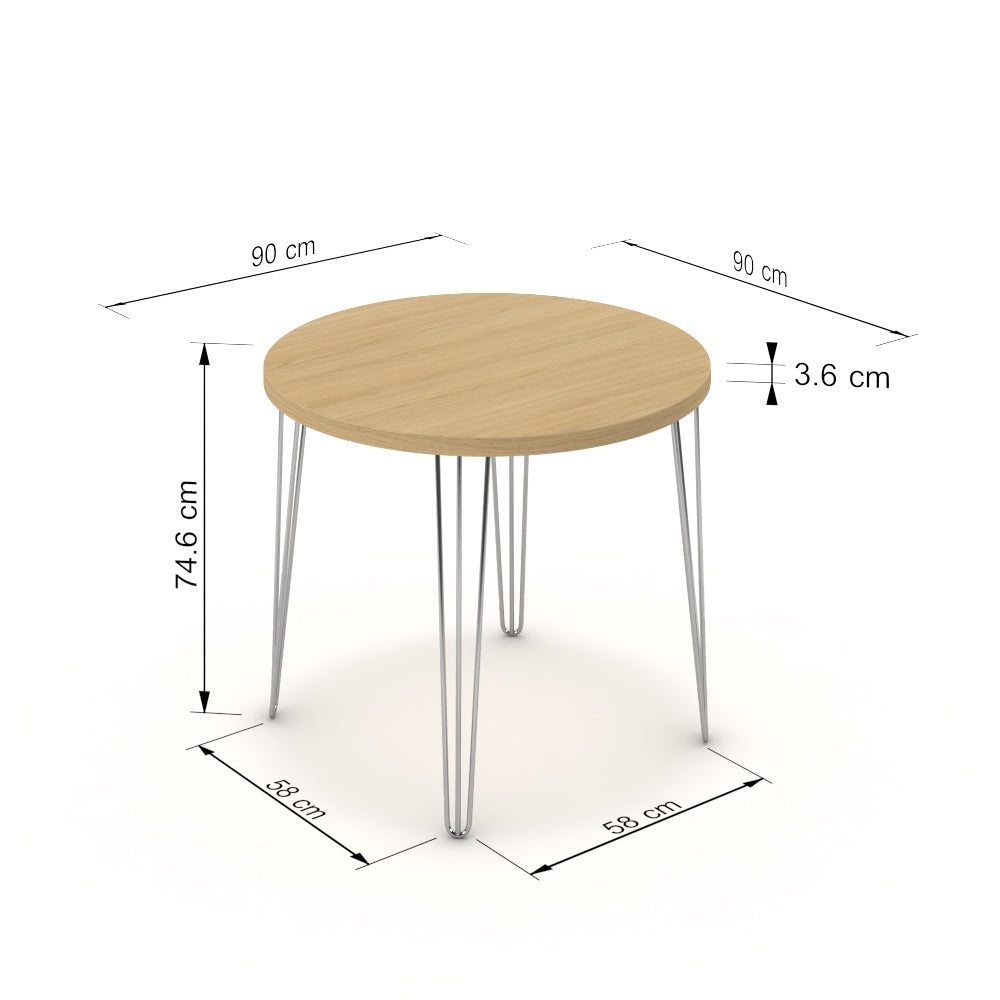 Étkezőasztal, kerek - Linga króm lábbal - Vicenza tölgy, méret: 90x90