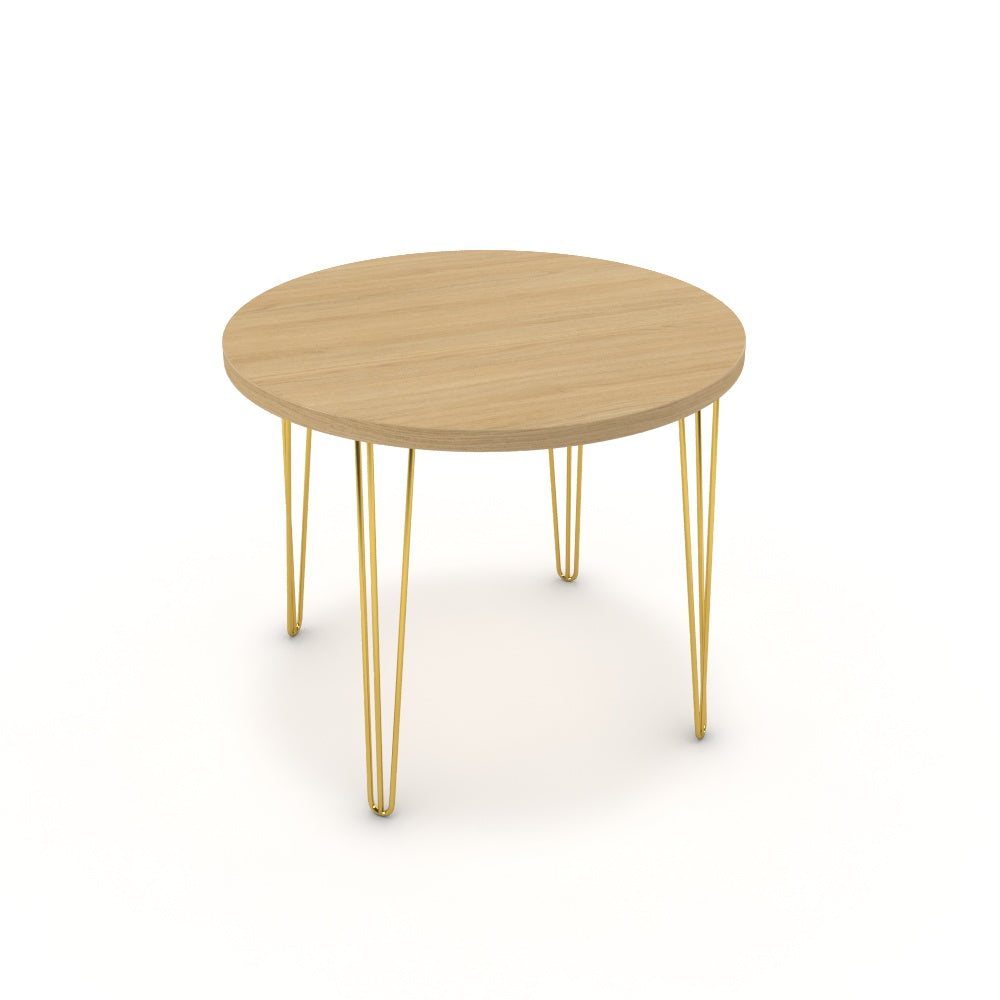 Étkezőasztal, kerek - Linga arany lábbal - Vicenza tölgy, méret: 90x90