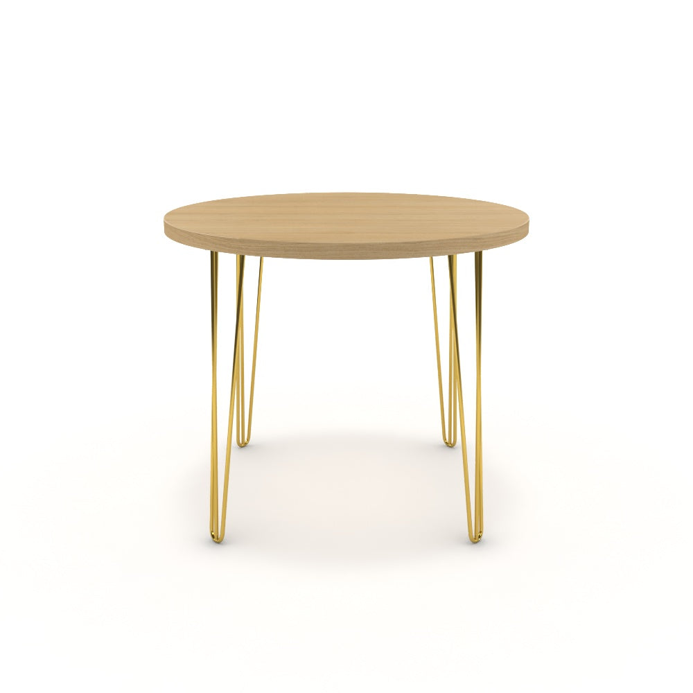 Étkezőasztal, kerek - Linga arany lábbal - Vicenza tölgy, méret: 90x90