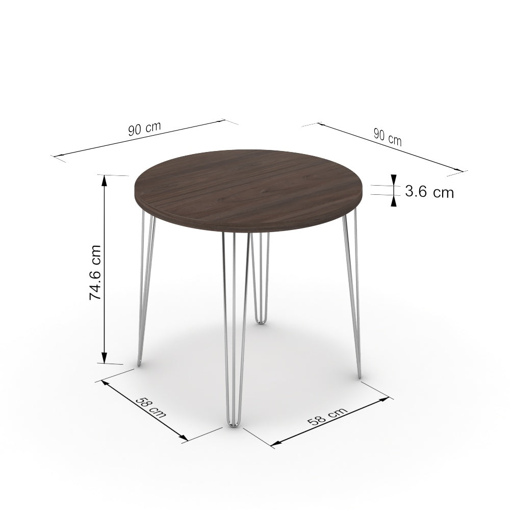 Étkezőasztal, kerek - Linga króm lábbal - Sötét rauna szil, méret: 90x90