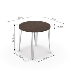 Étkezőasztal, kerek - Linga króm lábbal - Sötét rauna szil, méret: 90x90
