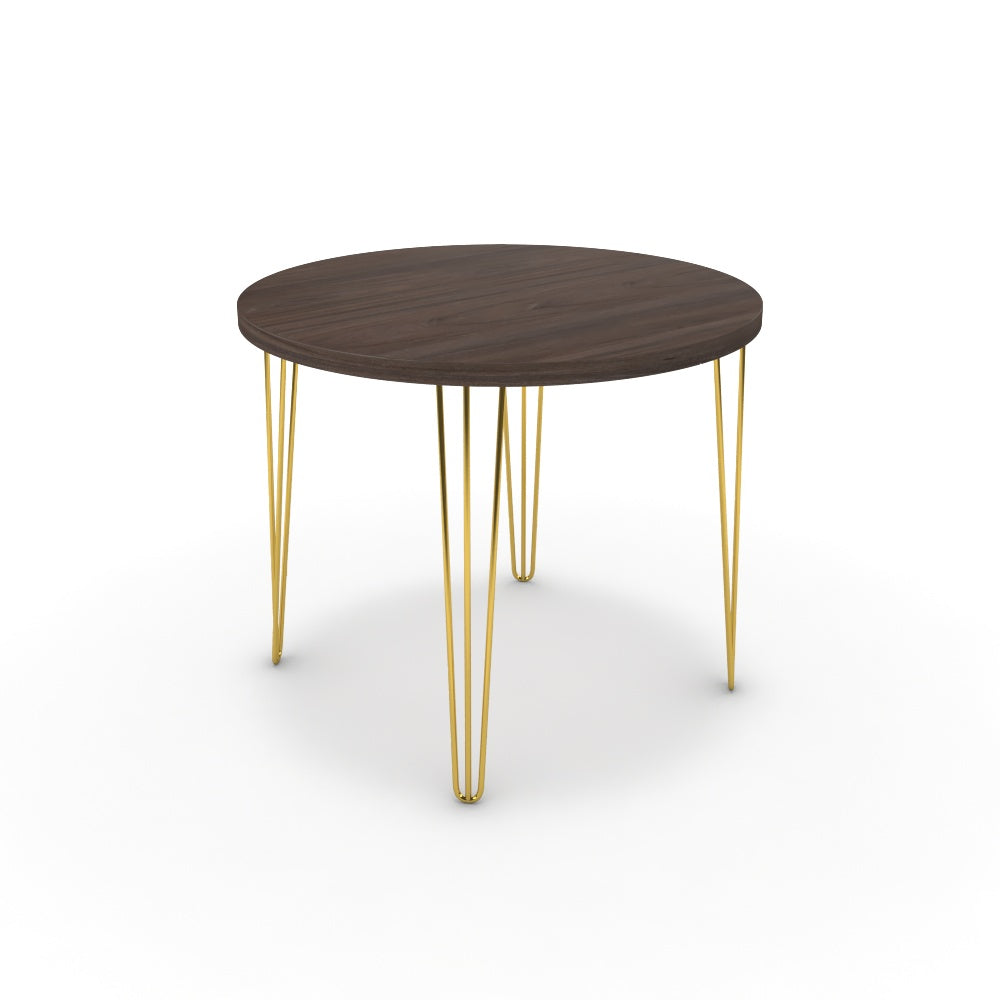 Étkezőasztal, kerek - Linga arany lábbal - Sötét rauna szil, méret: 90x90