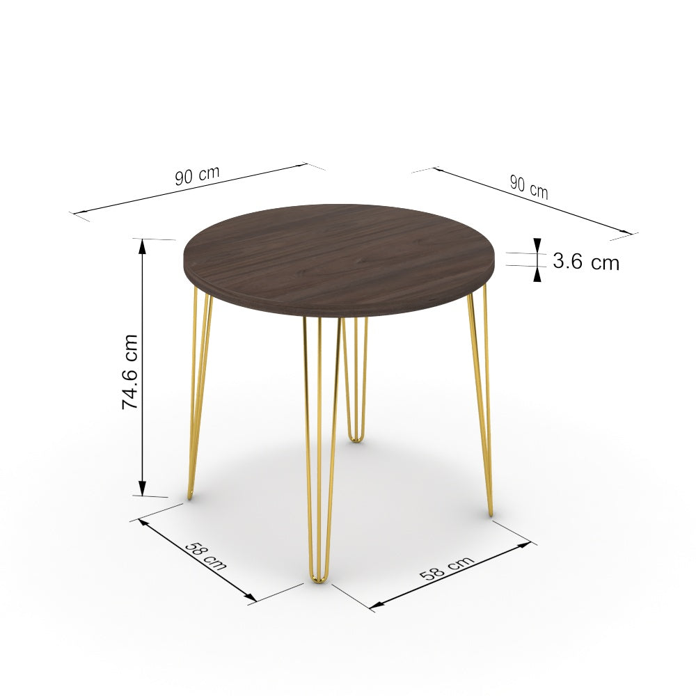 Étkezőasztal, kerek - Linga arany lábbal - Sötét rauna szil, méret: 90x90