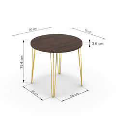 Étkezőasztal, kerek - Linga arany lábbal - Sötét rauna szil, méret: 90x90