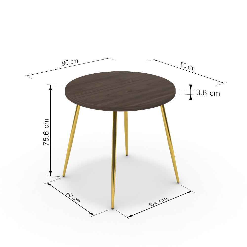 Étkezőasztal, kerek - Manu arany lábbal - Sötét rauna szil, méret: 90x90