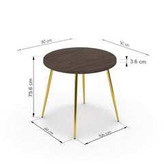 Étkezőasztal, kerek - Manu arany lábbal - Sötét rauna szil, méret: 90x90