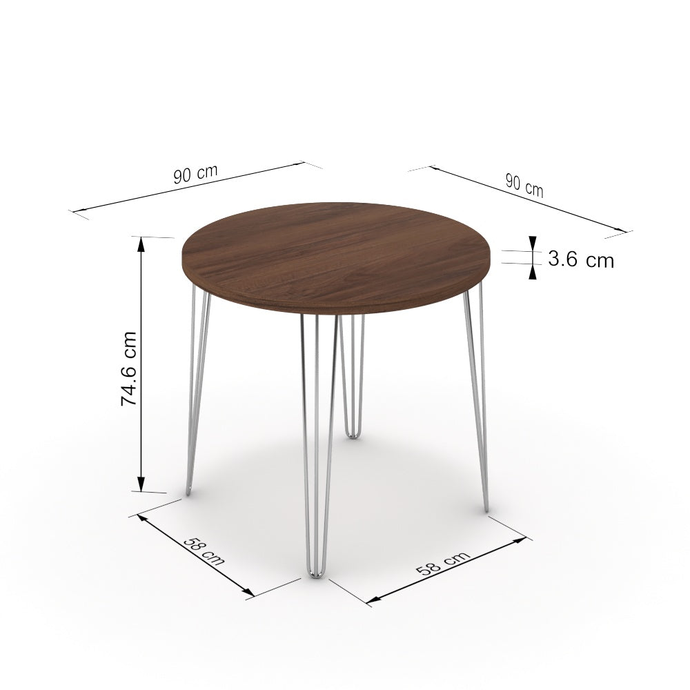 Étkezőasztal, kerek - Linga króm lábbal - Mogyoró, méret: 90x90