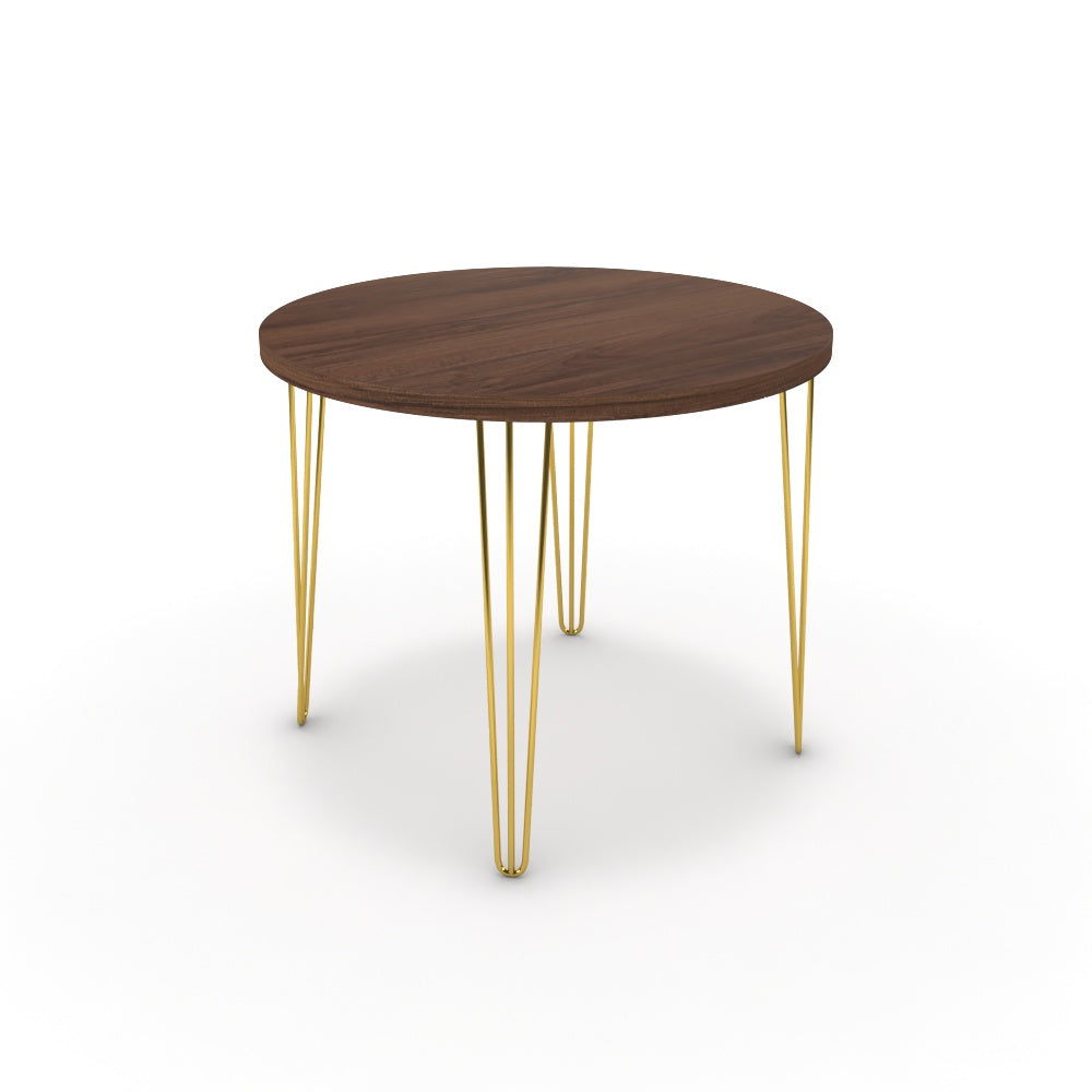 Étkezőasztal, kerek - Linga arany lábbal - Mogyoró, méret: 90x90