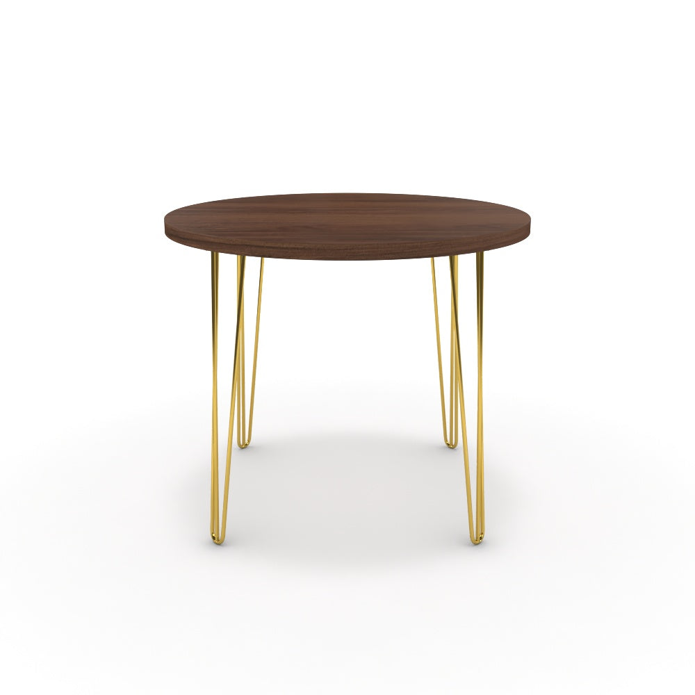 Étkezőasztal, kerek - Linga arany lábbal - Mogyoró, méret: 90x90