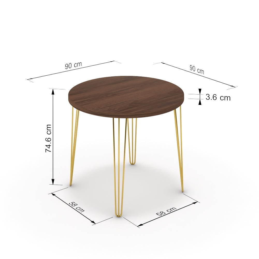 Étkezőasztal, kerek - Linga arany lábbal - Mogyoró, méret: 90x90