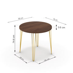Étkezőasztal, kerek - Linga arany lábbal - Mogyoró, méret: 90x90