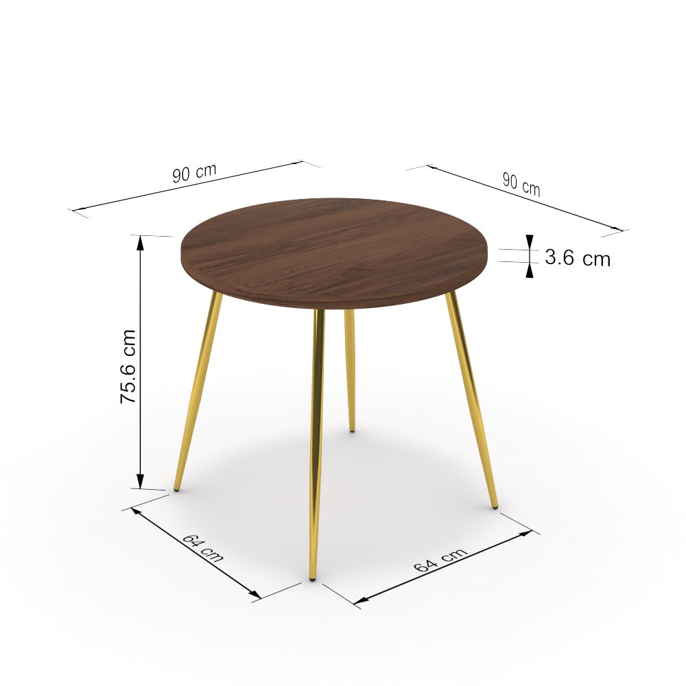 Étkezőasztal, kerek - Manu arany lábbal - Mogyoró, méret: 90x90