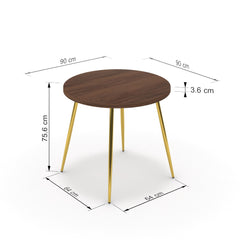 Étkezőasztal, kerek - Manu arany lábbal - Mogyoró, méret: 90x90