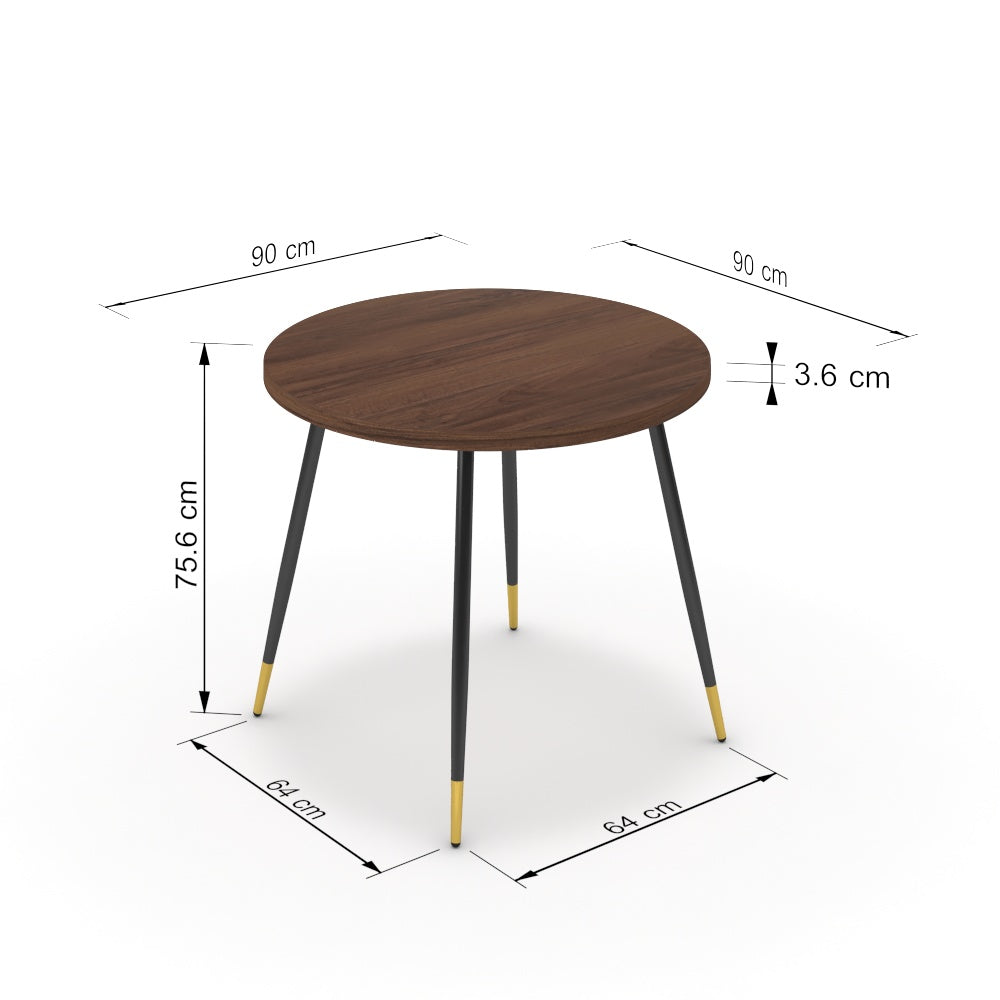 Étkezőasztal, kerek - Manu fekete és arany lábbal - Mogyoró, méret: 90x90
