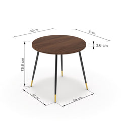 Étkezőasztal, kerek - Manu fekete és arany lábbal - Mogyoró, méret: 90x90