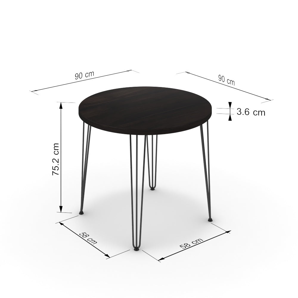 Étkezőasztal, kerek - Linga fekete lábbal - Füstölt dió, méret: 90x90