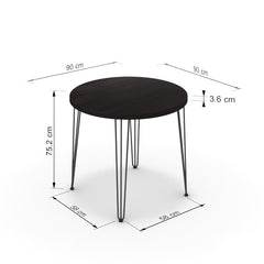 Étkezőasztal, kerek - Linga fekete lábbal - Füstölt dió, méret: 90x90