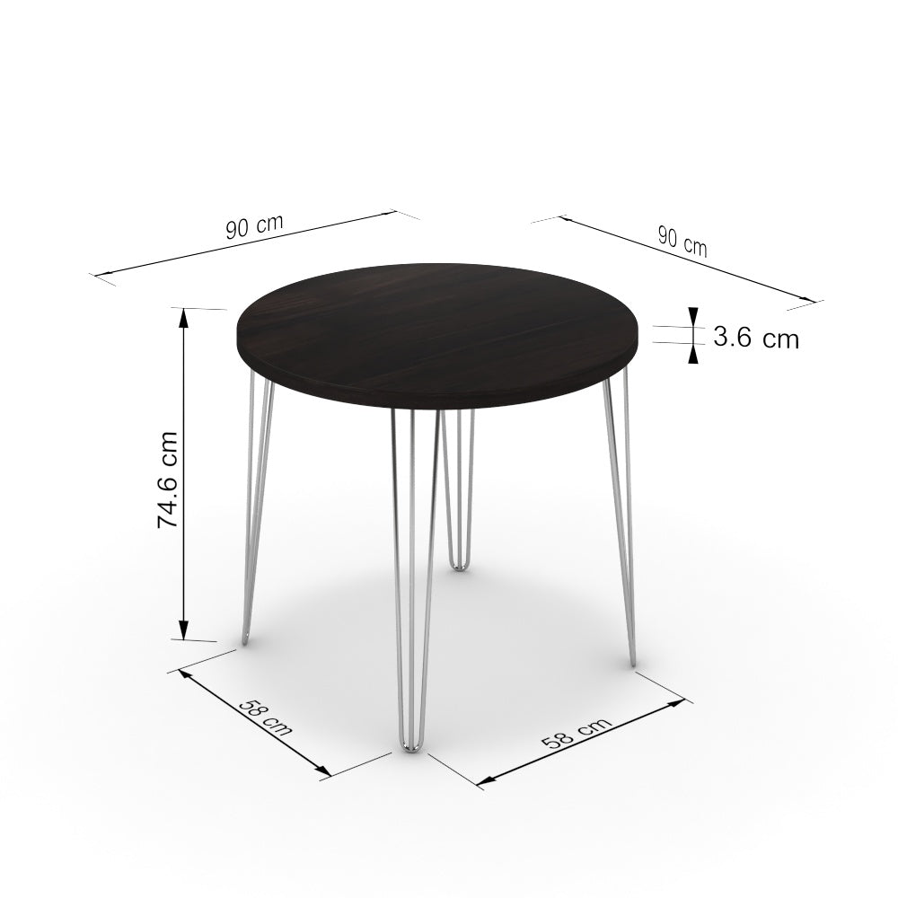 Étkezőasztal, kerek - Linga króm lábbal - Füstölt dió, méret: 90x90