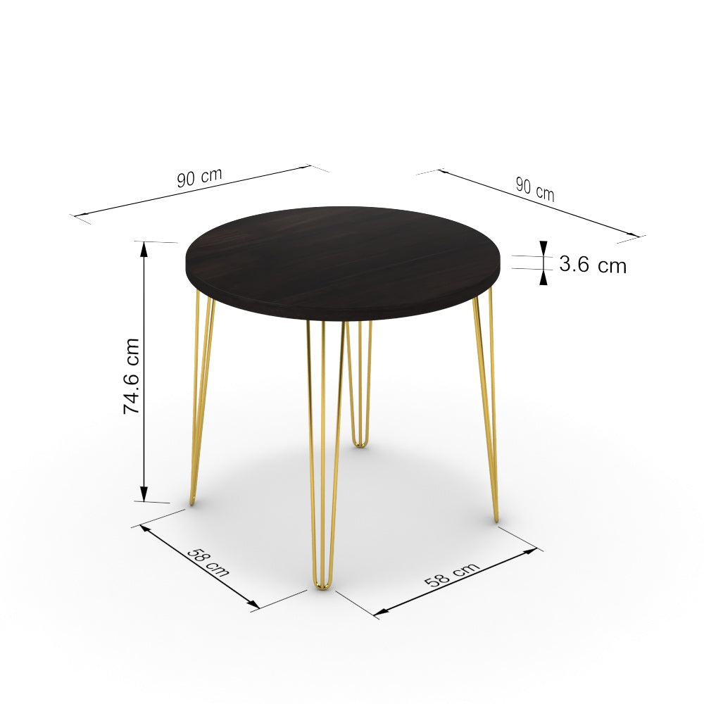 Étkezőasztal, kerek - Linga arany lábbal - Füstölt dió, méret: 90x90