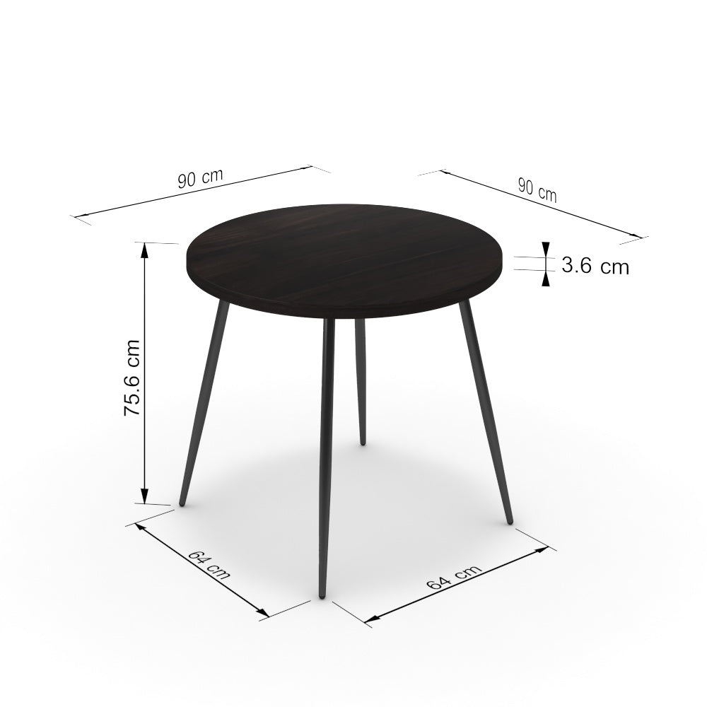 Étkezőasztal, kerek - Manu fekete lábbal - Füstölt dió, méret: 90x90