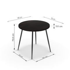 Étkezőasztal, kerek - Manu fekete lábbal - Füstölt dió, méret: 90x90