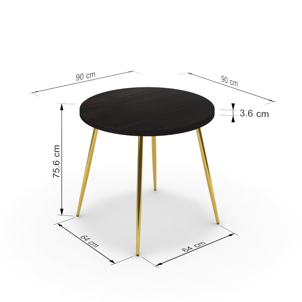Étkezőasztal, kerek - Manu arany lábbal - Füstölt dió, méret: 90x90