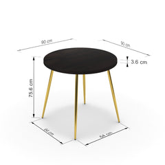 Étkezőasztal, kerek - Manu arany lábbal - Füstölt dió, méret: 90x90