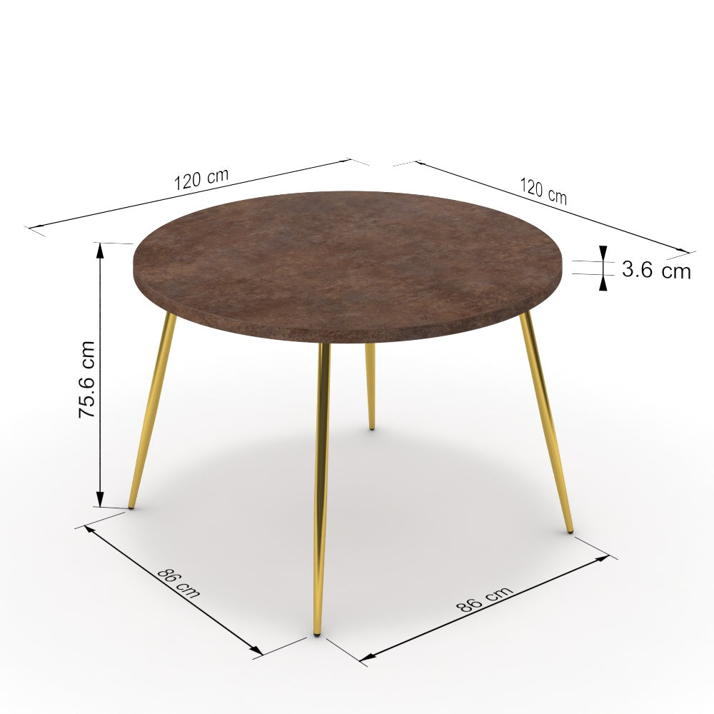 Étkezőasztal, kerek - Manu arany lábbal - Ferro bronz, méret: 120x120