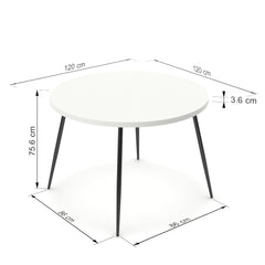 Étkezőasztal, kerek - Manu fekete lábbal - Alpesi fehér, méret: 120x120