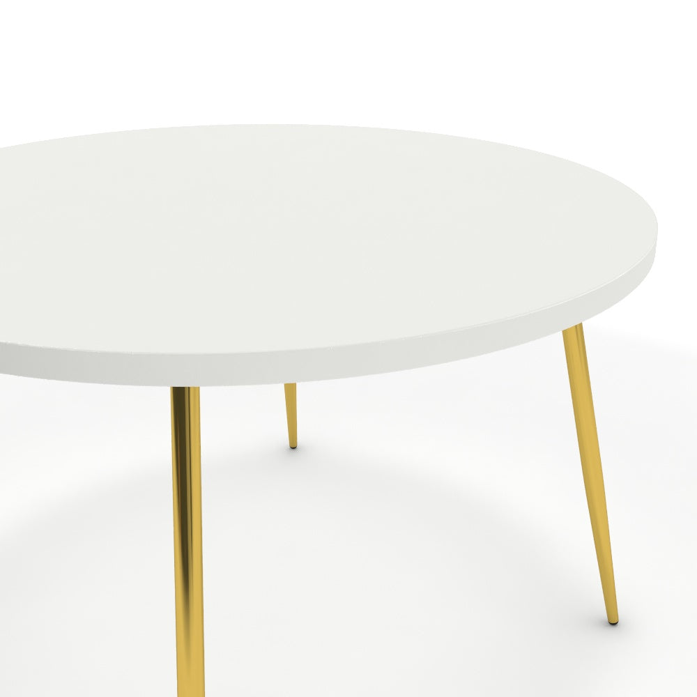 Étkezőasztal, kerek - Manu arany lábbal - Alpesi fehér, méret: 120x120