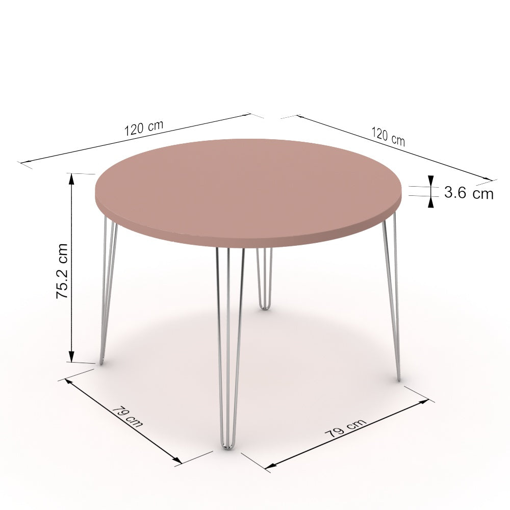 Étkezőasztal, kerek - Linga króm lábbal - Antik rózsaszín, méret: 120x120