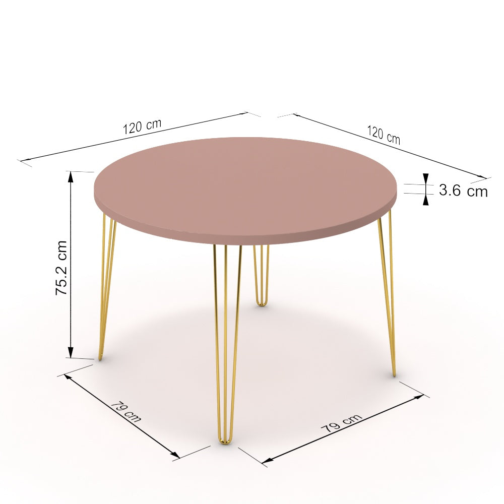 Étkezőasztal, kerek - Linga arany lábbal - Antik rózsaszín, méret: 120x120